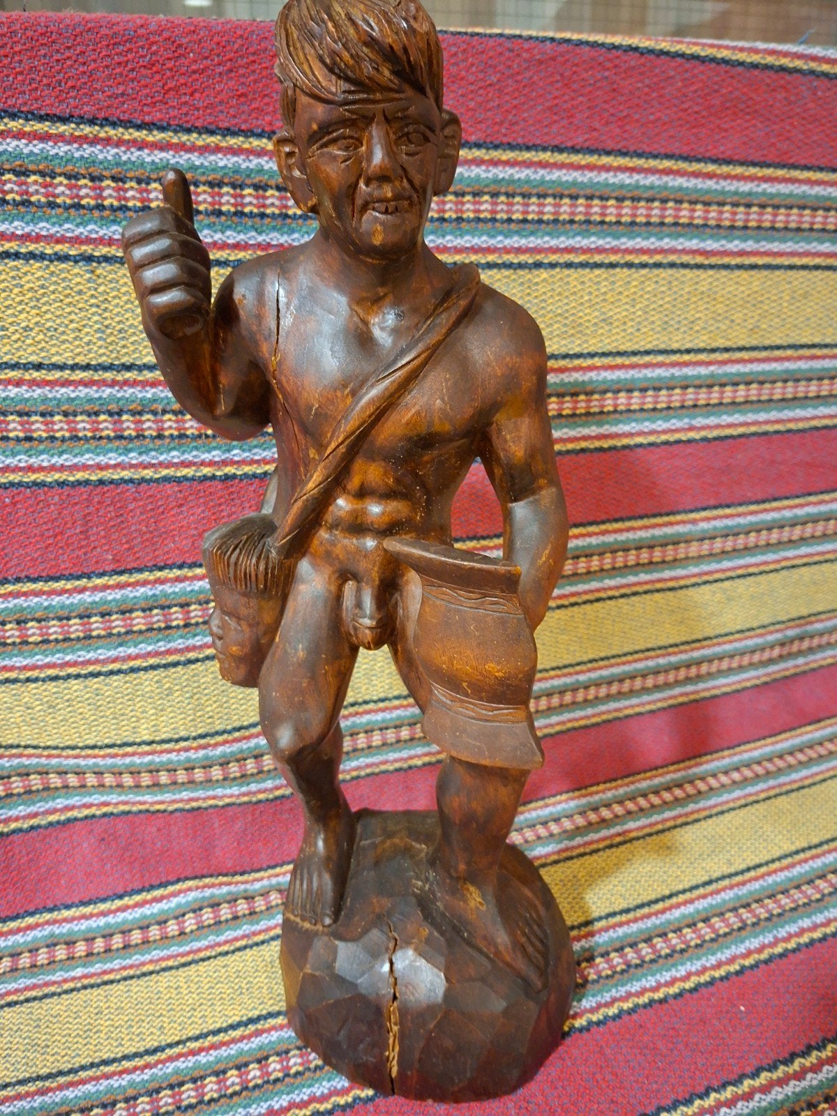Vintage houten beeld Igorot koppensneller Filipijnen, Antiek en Kunst, Ophalen of Verzenden