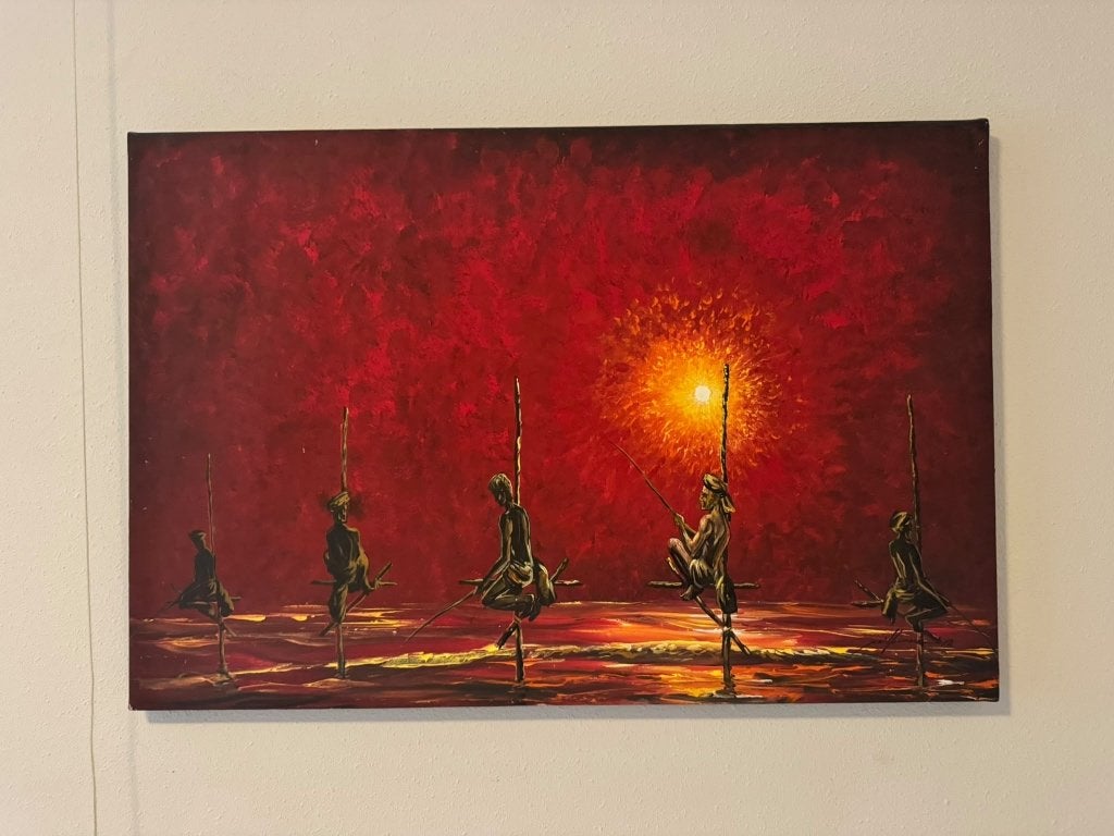 Schilderij: Sri Lankaanse Vissers bij Zonsondergang, Antiek en Kunst, Ophalen, Doek, Realistisch, Olieverf