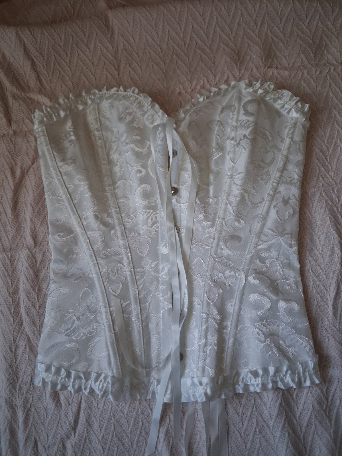 Elegant Wit Brokaat Korset met Vetersluiting maat XS, Onbekend, Ophalen of Verzenden, Wit, Body of Korset