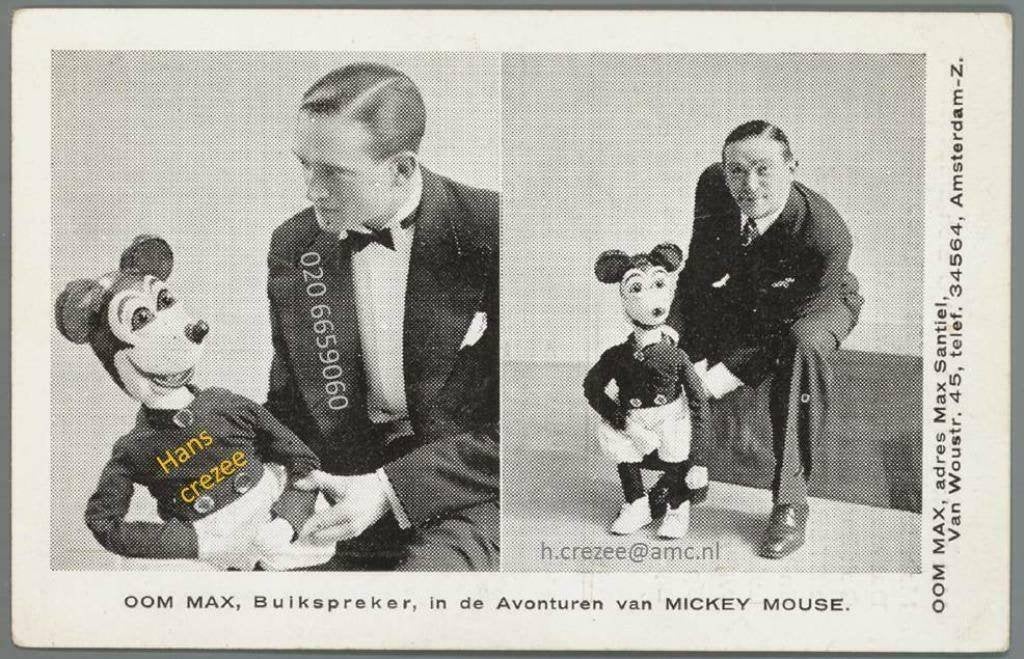 zoek oud reclame kaart buikspreker Oom Max Santiel jaren 30, Ophalen of Verzenden, 1920 tot 1940, Cultuur en Media