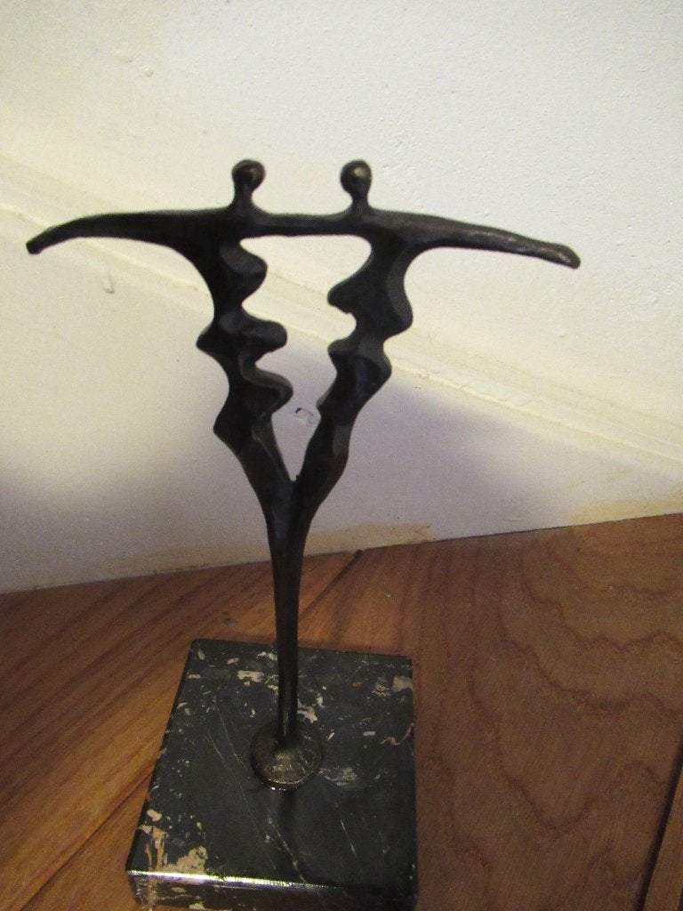 Bronzen Beeld 2 Personen op marmeren voet hoog 19 cm € 40, Antiek en Kunst, Kunst | Beelden en Houtsnijwerken, Groep mensen, Ophalen of Verzenden