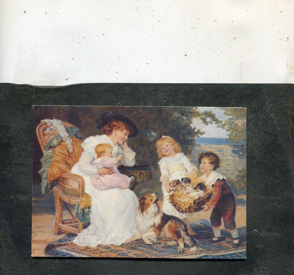 Ansicht Victorian print - The basket of puppies, Verzenden, 1980 tot heden, Ongelopen