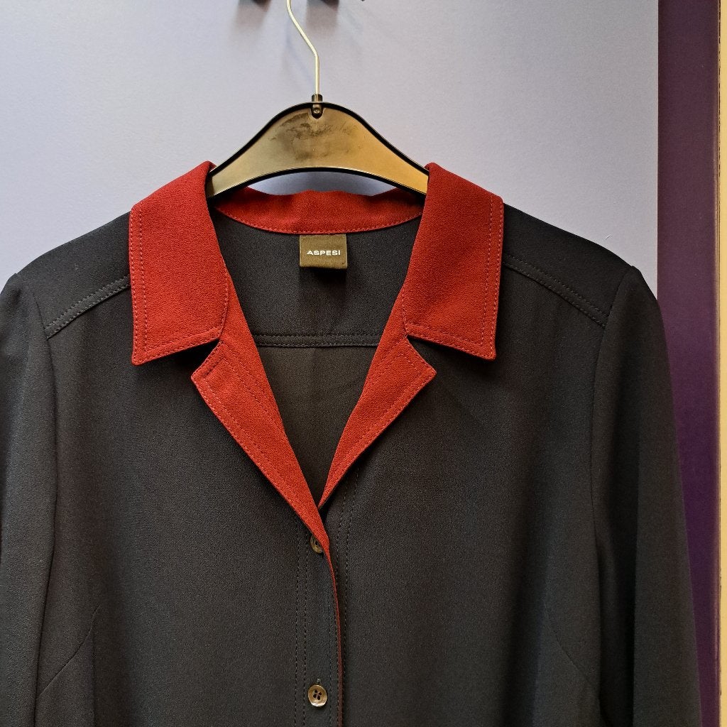 Aspesi midi jurk als nieuw donkerblauw roestbruin 38 M 47491, Kleding | Dames, Jurken, Maat 38/40 (M), Aspesi, Aspesi, Blauw