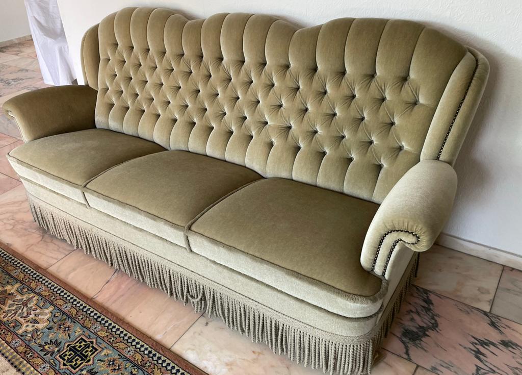 Bank groen vintage franjes top staat  velours velvet barok, Ophalen of Verzenden