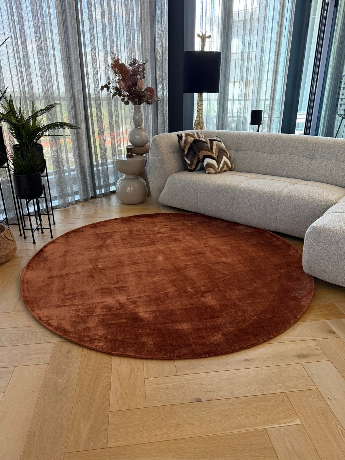 Rond Vloerkleed - koper Kleur ADORE velvet, Ophalen, Modern koper kleur, 150 tot 200 cm, Rond