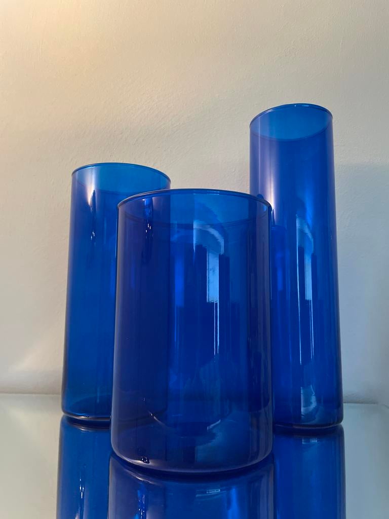 Set van 3 glazen IKEA Vazen - model Cylinder: Blauw, Ophalen, Gebruikt, Blauw, Glas