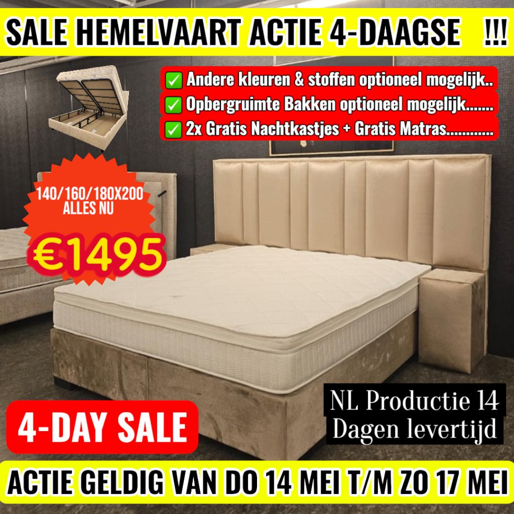 Actie 4 Dagen Boxspring Bedden Alle Maten 140 160 180 200, Crème, Ophalen of Verzenden, 180 cm, 200 cm