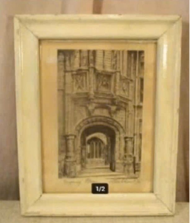 Mooie Oude Ets 'Ingang Steen Antwerpen' - K Debbaut, Antiek en Kunst, Ophalen of Verzenden, Architectuur, Ets, Gesigneerd