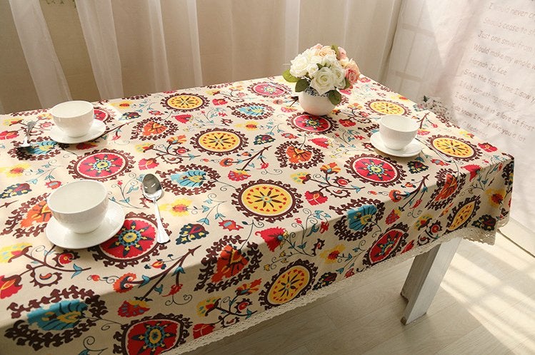 Bohemian Bloemen Tafelkleed Tafellaken Tafel Kleed Boho Wit, Verzenden, Nieuw, Rechthoek