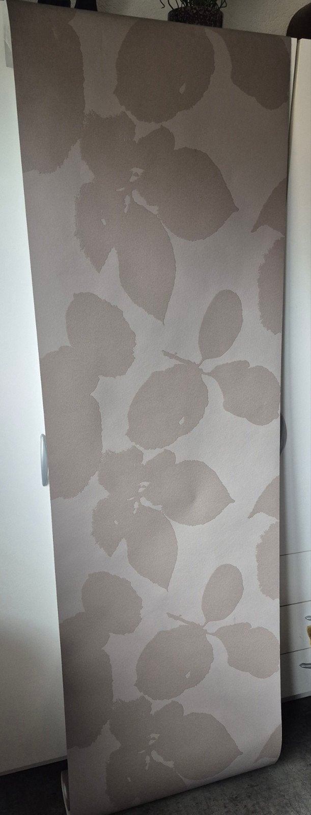 Behang 4 rollen, Huis en Inrichting, Ophalen, Grijs, Bladeren, Noordwand
