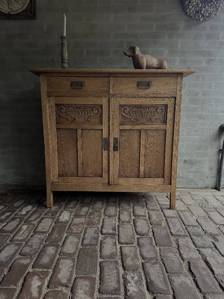 Antiek eiken geloogde kast, ca 1900, Ophalen