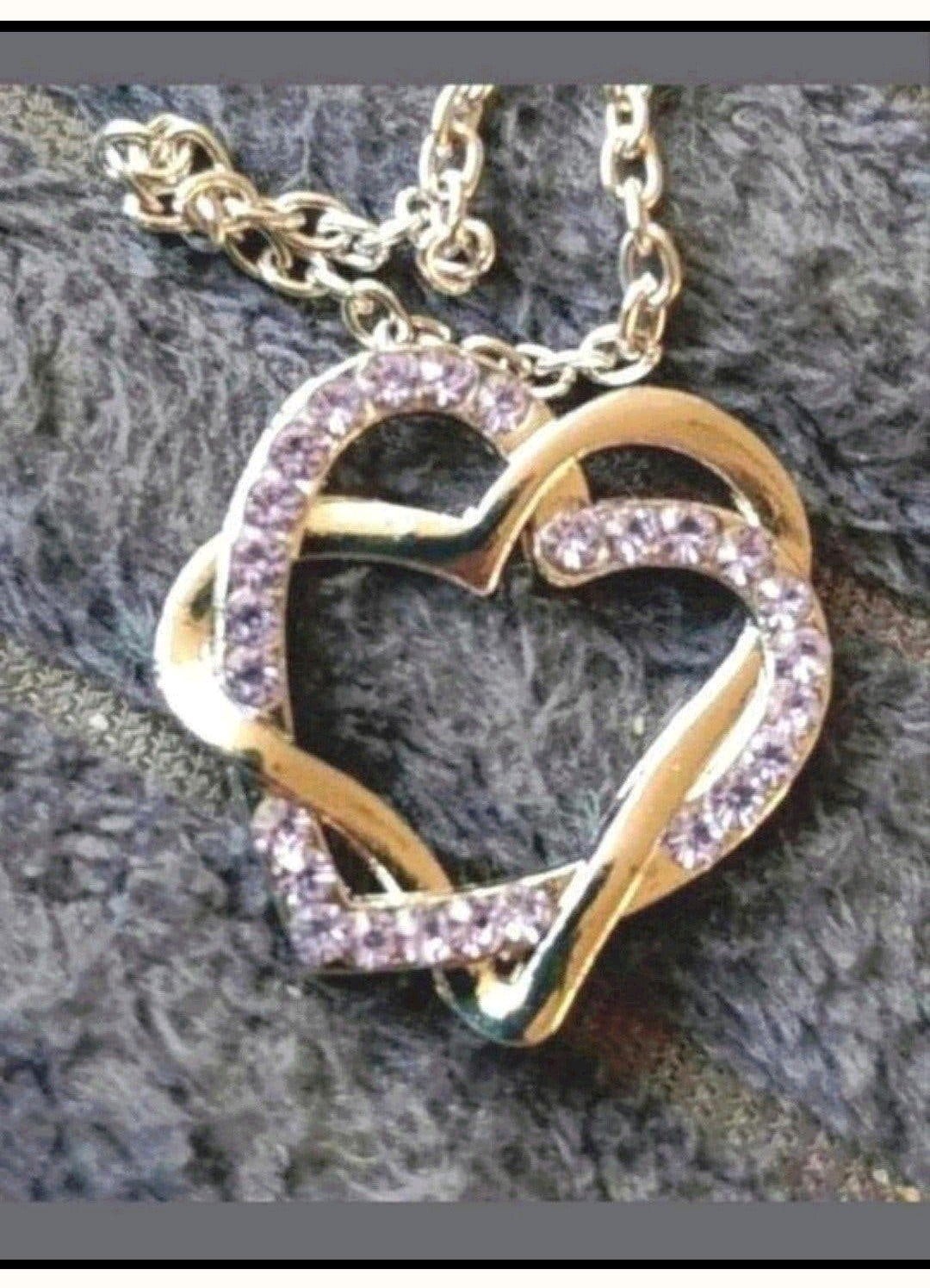 ketting dubbel hart amethist steentjes, Verzenden, Nieuw, Zilver, Met hanger