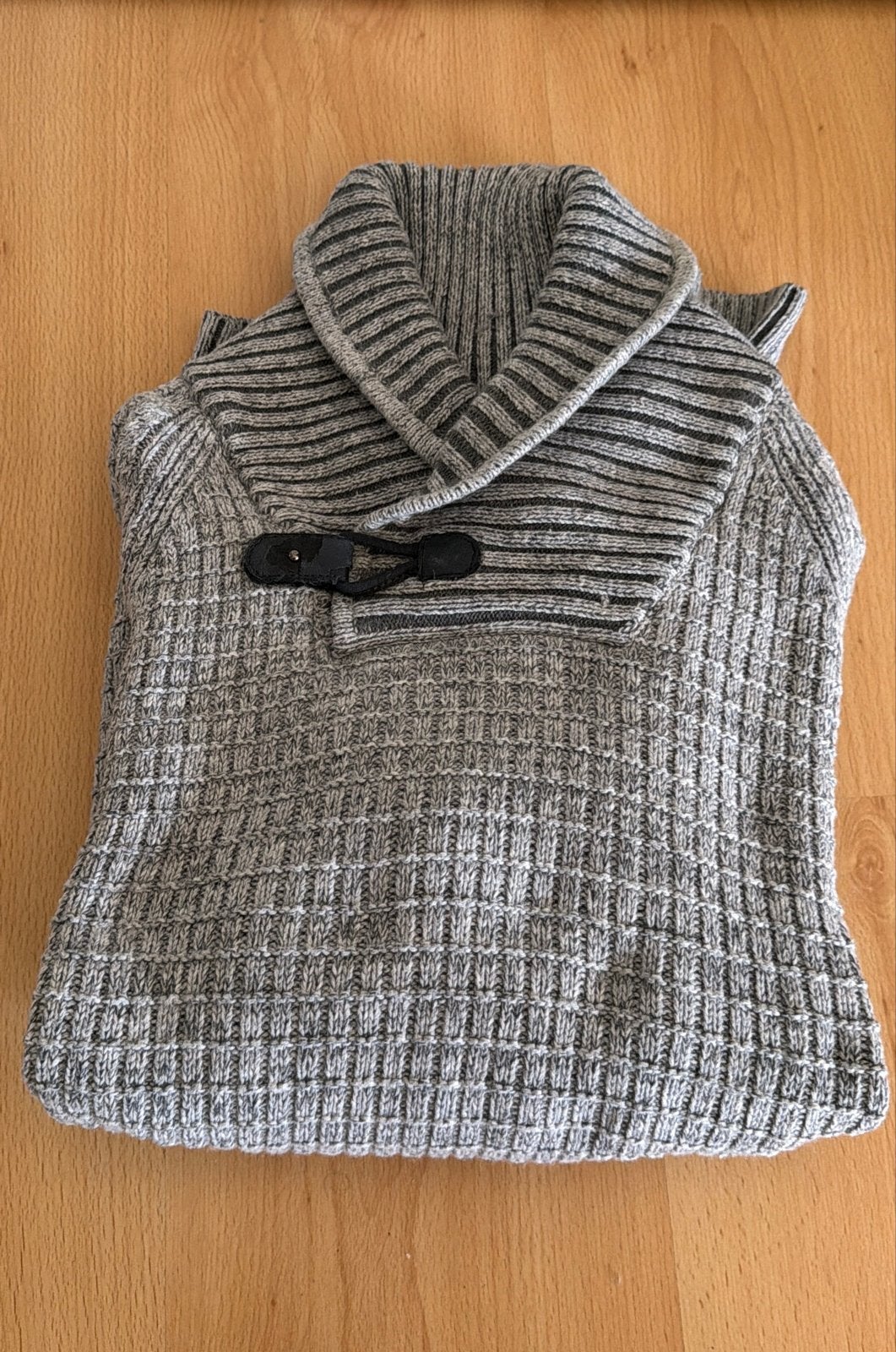H&M Grijze Gebreide Trui met Sjaalkraag - Maat L, Ophalen of Verzenden, Zo goed als nieuw, Maat 52/54 (L), Grijs