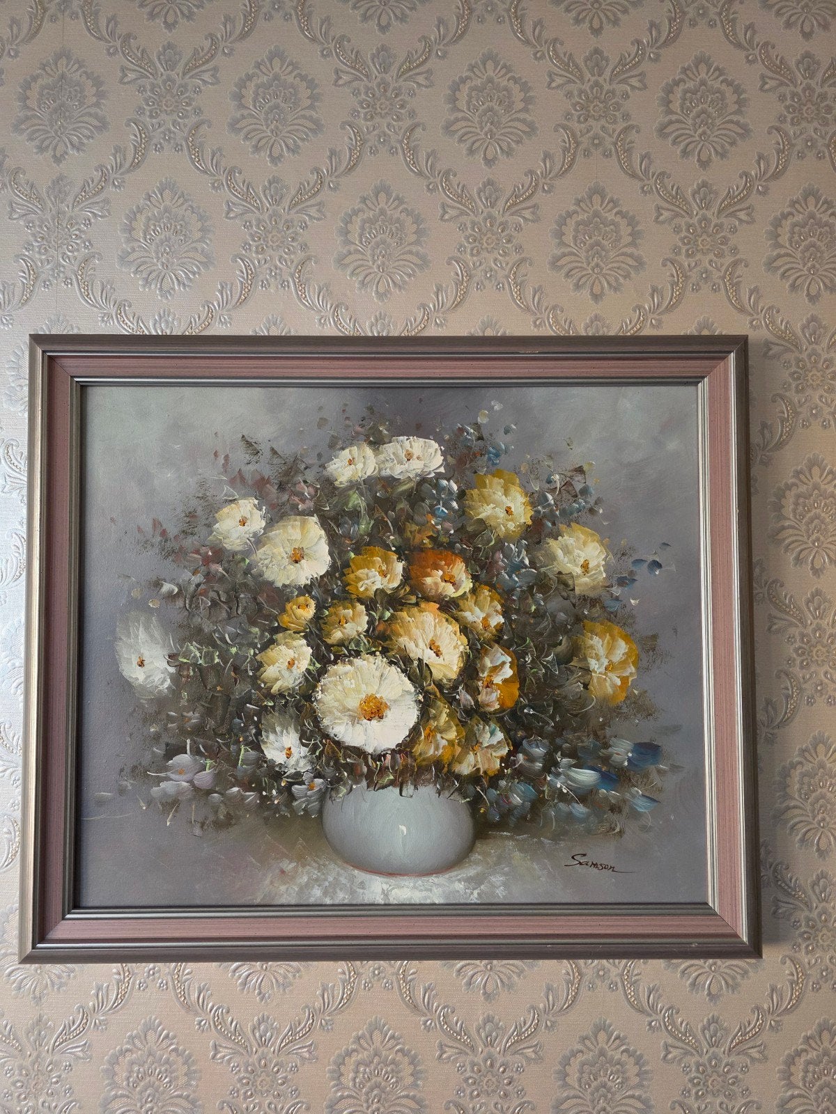 Prachtig Olieverf Bloemenstilleven "Samson" + Luxe Lijst, Ophalen