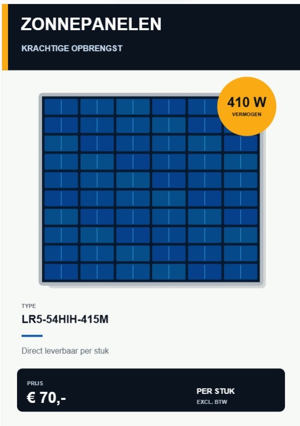 nieuwe zonnepanelen 3 types 69 stuks 410 415 425watt, Ophalen, Longi, 200 wattpiek of meer, .