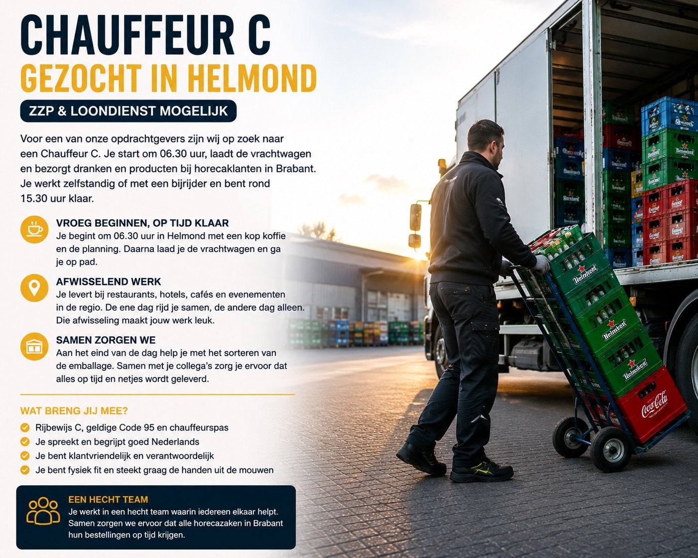 Horeca chauffeur C zzp/loondienst partime, 33 - 40 uur