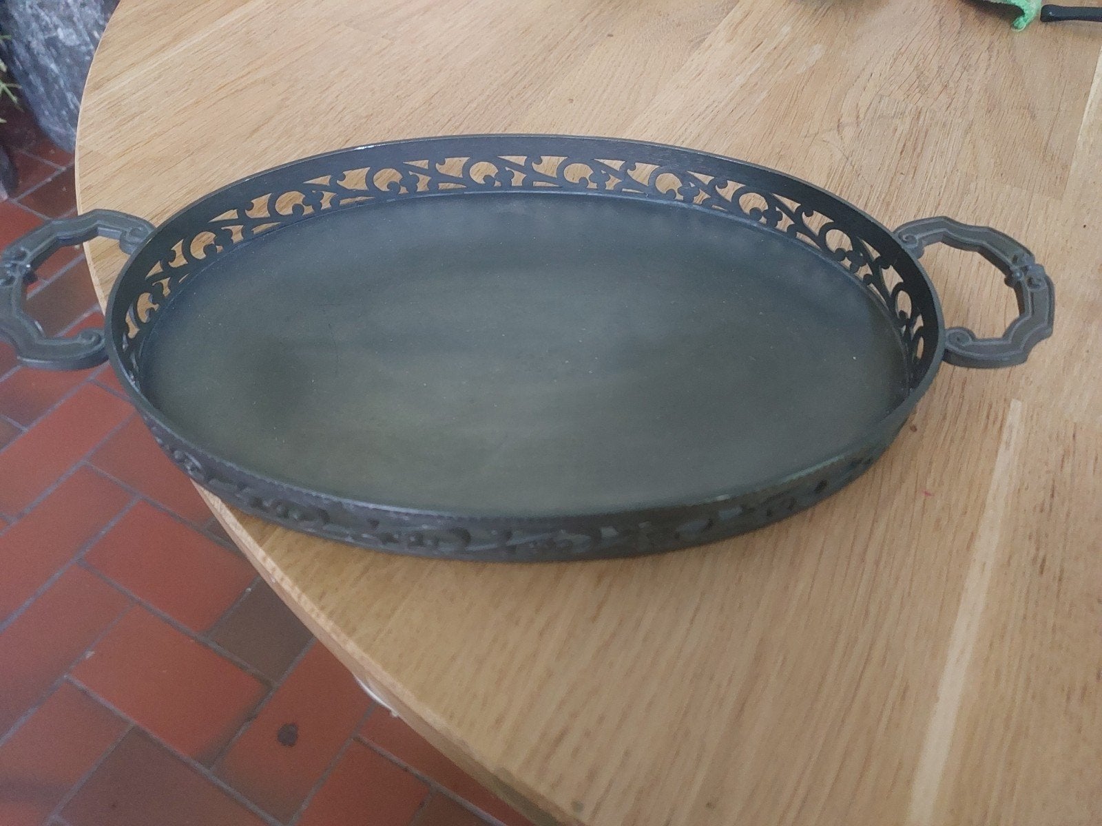 oud tinnen dienblad met handvaten 24 x 15 cm, Ophalen of Verzenden