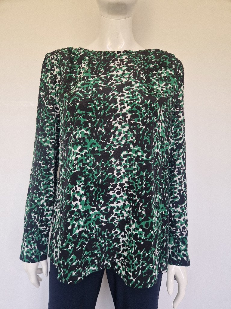 Riani blouse met groene animalprint. Maat M/zijde., Maat 38/40 (M), Nijmegen, Riani, Verhip-vintage.nl