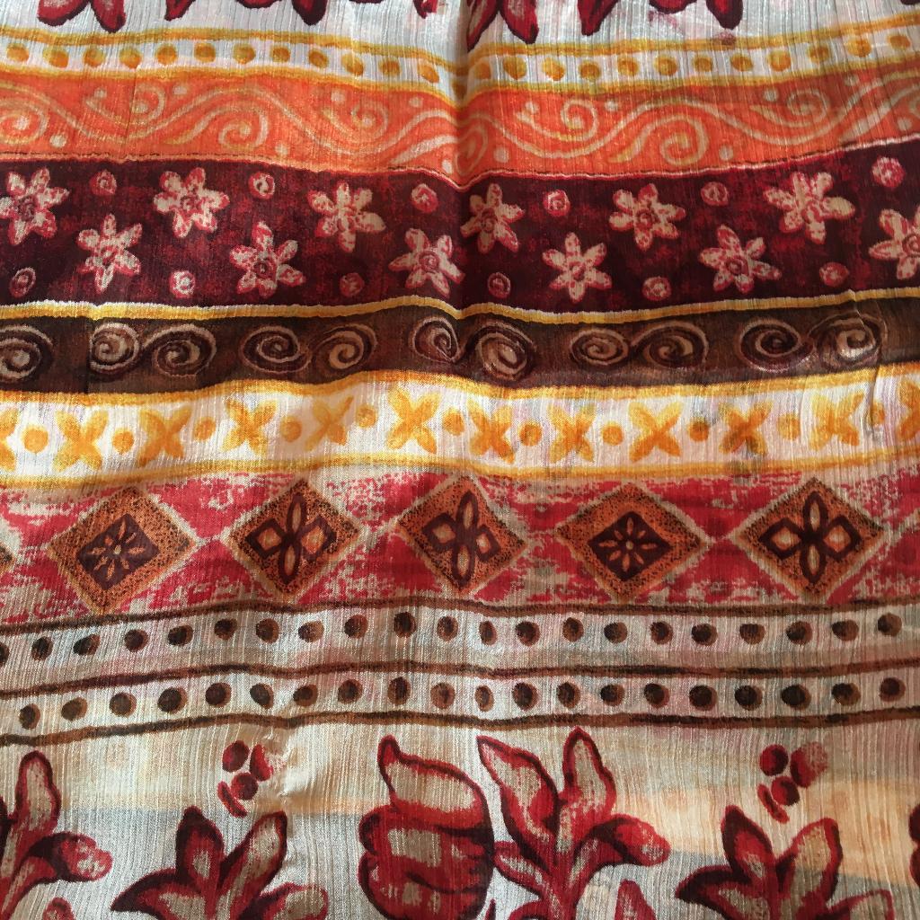 Sjaal - Vintage gebranden-oranje multi zijde, Ophalen of Verzenden, Zo goed als nieuw, Maat 34 (XS) of kleiner, Sjaal