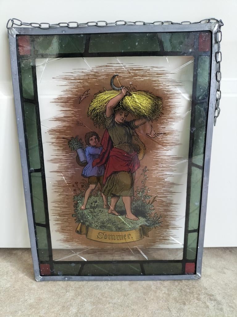 Glas en lood schilderij, Ophalen, Gebruikt, Vintage, Glas