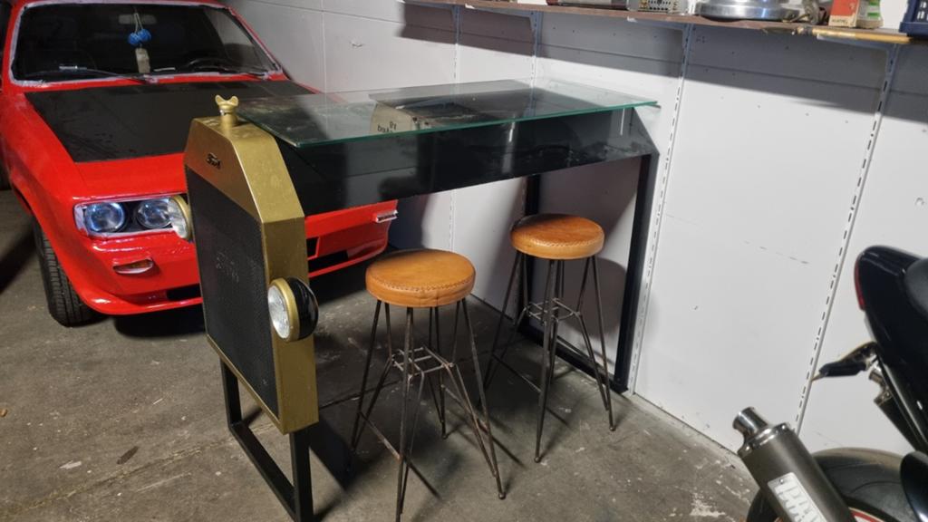 Unieke Bar/Tafel Ford Radiator met Glazen Blad (mancave), Gebruikt, Industrieel, Vintage, Automotive, Ophalen of Verzenden, Glas