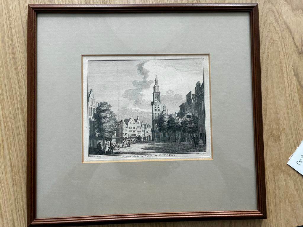 Antieke Gravure Grote Markt en Wijnhuis Zutphen, Antiek en Kunst, Ophalen