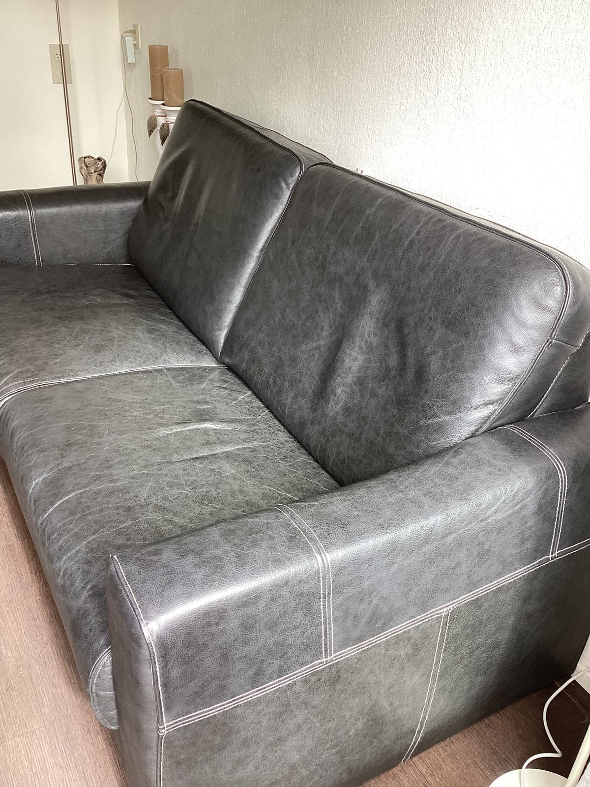 Zwarte lederen bank Henders en Hazel., Ophalen, 150 tot 200 cm, Tweepersoons, 75 tot 100 cm