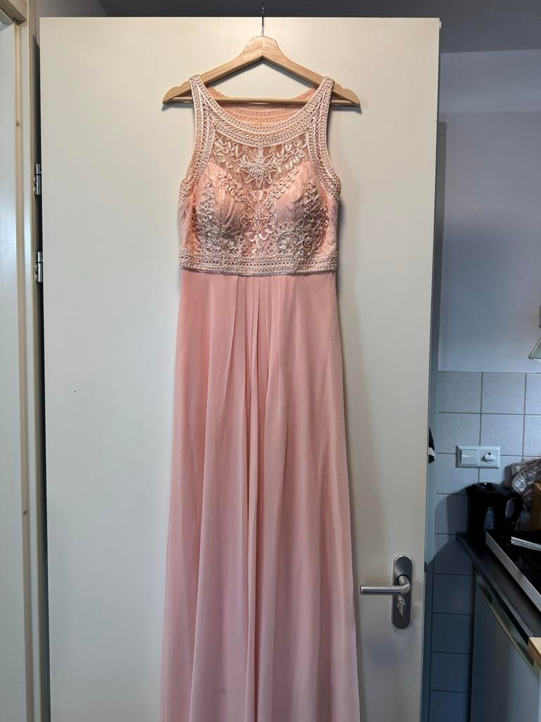 Elegante Roze Gala Jurk met Kant, Maat 38/40 (M), Ophalen of Verzenden, Roze, Gedragen