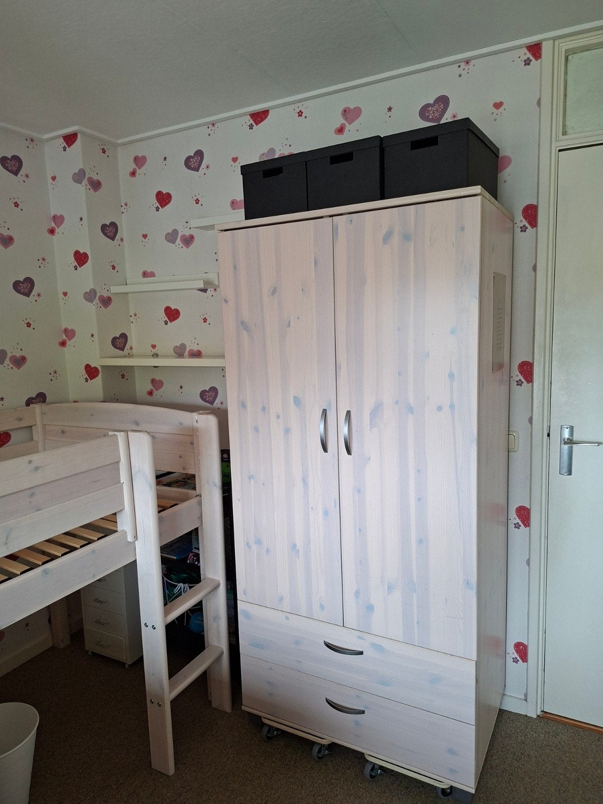 Kledingkast white wash, Ophalen, Gebruikt, 50 tot 100 cm, Met lade(s)