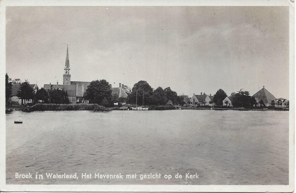 Broek in Waterland, Havenrak met zicht op Kerk, gelopen 1939, Ophalen of Verzenden, 1920 tot 1940, Gelopen, Noord-Holland