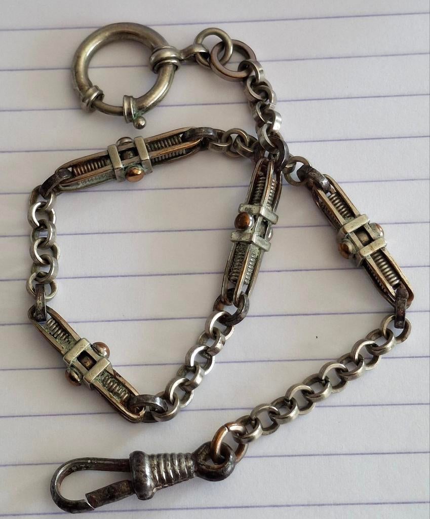 27 cm oude horloge ketting..nikkel op messing..jaren 30/50, Ophalen of Verzenden