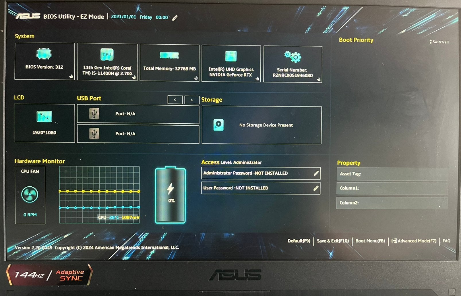 ASUS TUF Gaming F15 FX506HF (32GB, No SSD, RTX 2050), Gebruikt, Met videokaart, ASUS, 0 GB