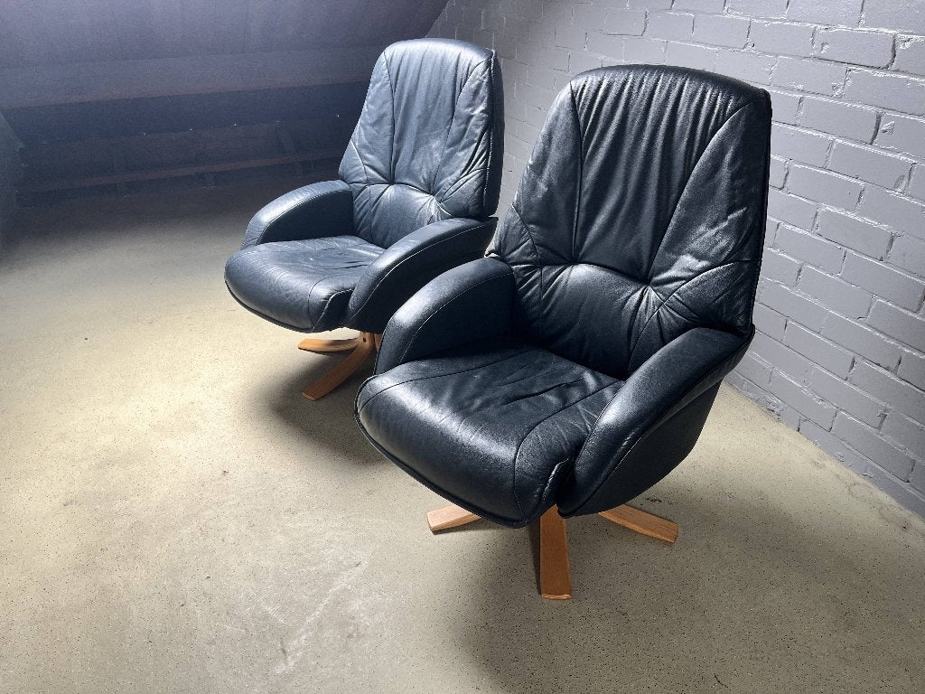 2x leren draai fauteuil blauw (grijs) relax stoel leer, Ophalen, Gebruikt, 75 tot 100 cm, Leer
