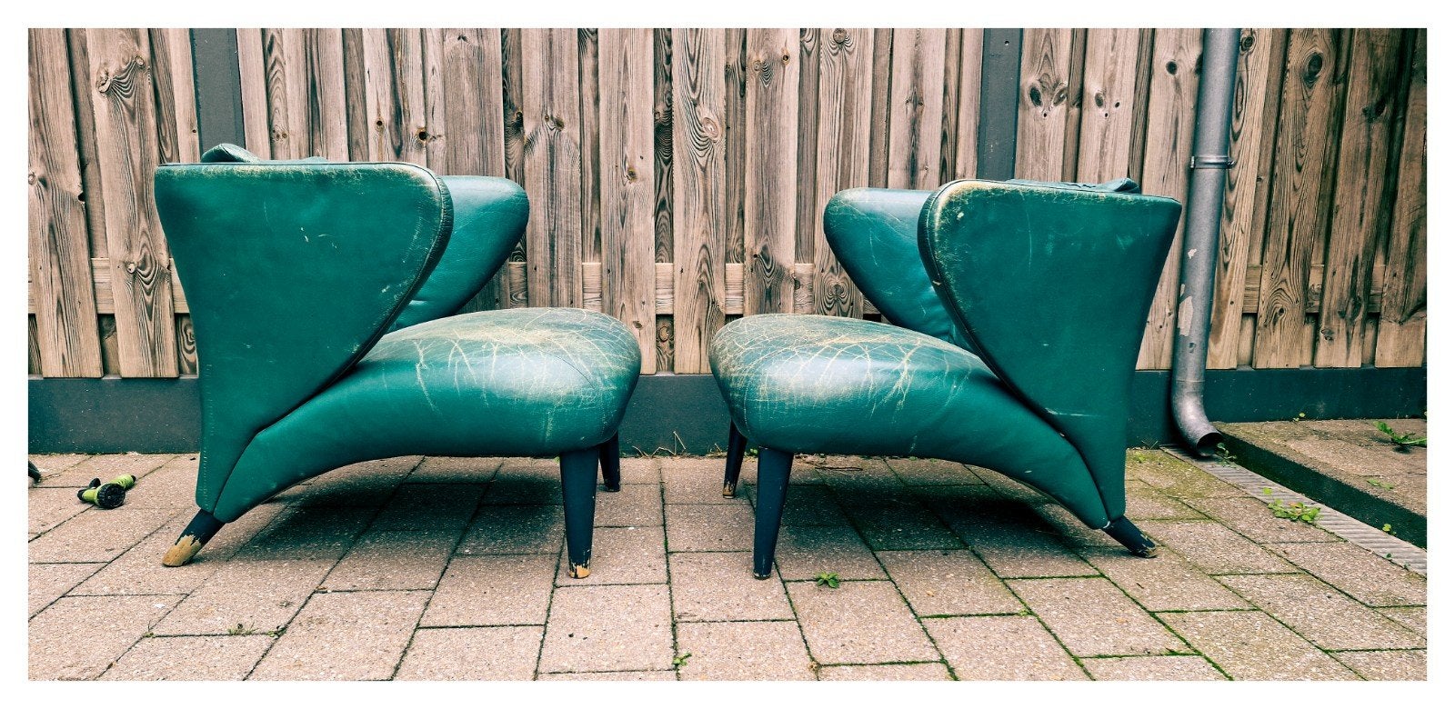 Vintage Groene Leren Fauteuils (Set van 2) Leolux, Ophalen