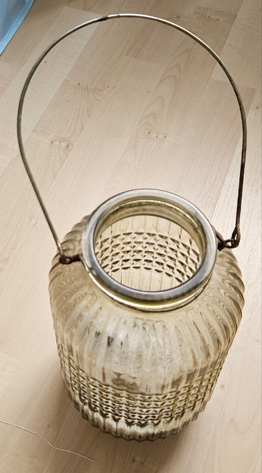 groen glazen windlicht, Huis en Inrichting, Ophalen, Windlicht, Gebruikt, Glas