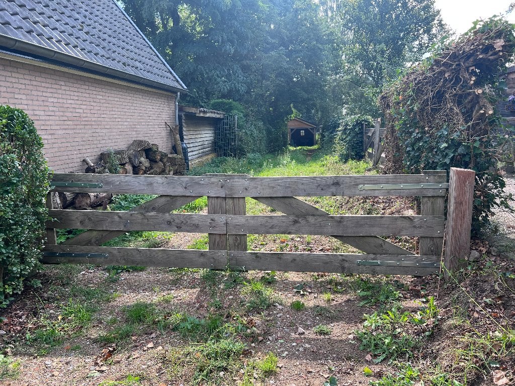 Douglas landhek 4 meter, beschikbaar september/oktober 2026, Ophalen, Met poort, Gebruikt, Tuinhek