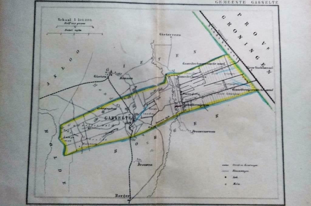 46 / Gasselte / Bonnen / Drouwen  Litho Kuyper DR 1867, Antiek en Kunst, Ophalen of Verzenden