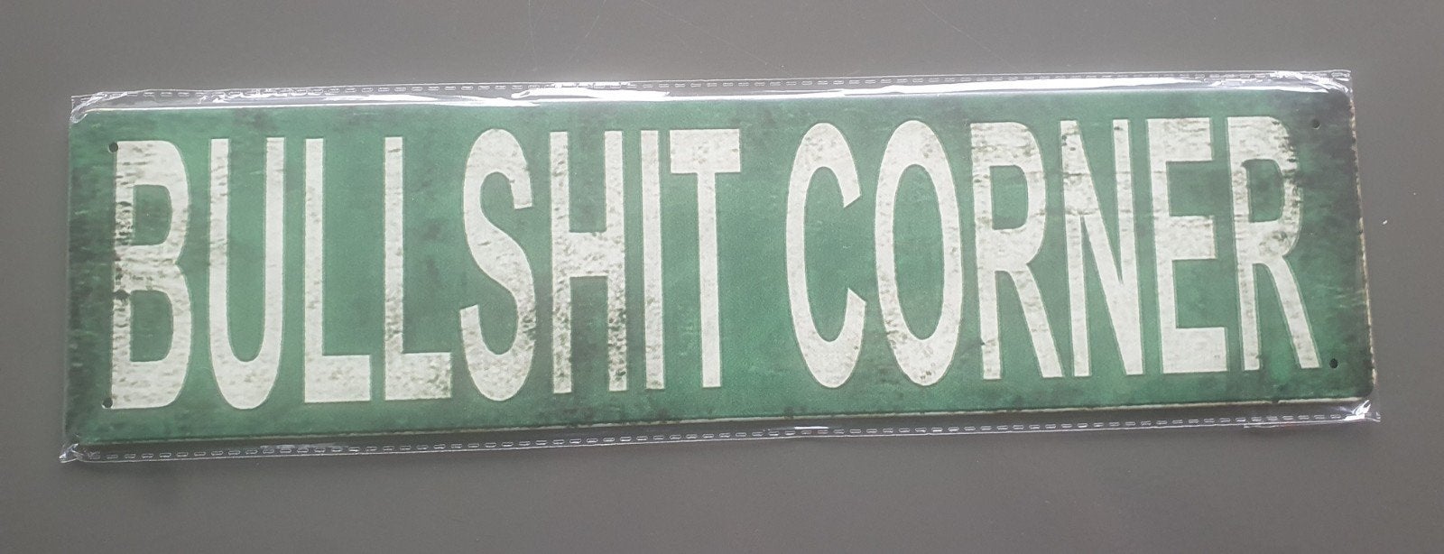 Metalen Wandbord "Bullshit Corner", Metaal, Groen, Vintage, Nieuw