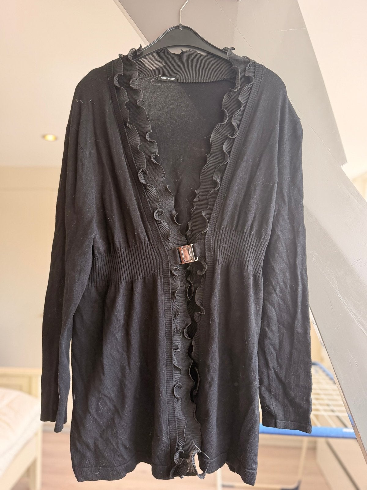 Zwart vest met ruches en gesp, Ophalen, Gedragen, Maat 38/40 (M), Zwart