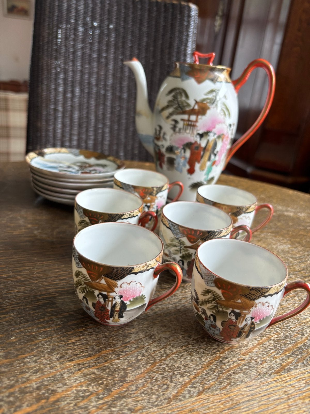 Antiek Japans Satsuma theeservies - handgeschilderd, Antiek en Kunst, Antiek | Porselein, Ophalen of Verzenden
