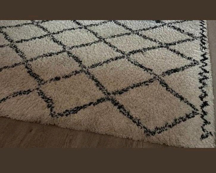 Zwart-wit vloerkleed met ruitpatroon, Ophalen, Gebruikt, 150 tot 200 cm, 200 cm of meer