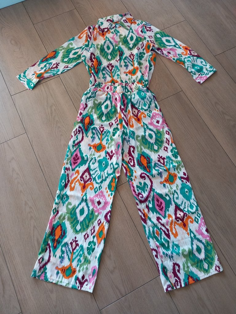 N50 Nieuwe zomerse set blouse met bijpassende broek, Maat 38/40 (M), Overige kleuren, VENESSA NUCCI, Nieuw