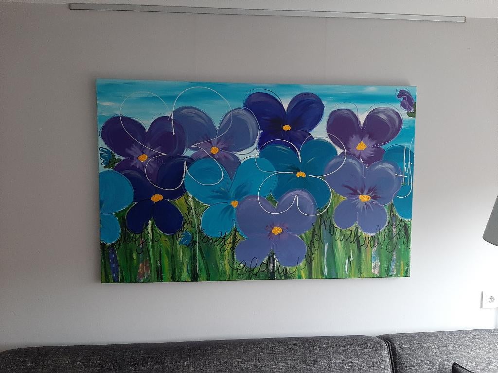 Schilderij violen paars en blauw lia Schapendonk, Ophalen of Verzenden