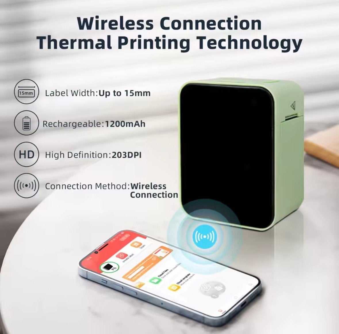 Mini Draadloze Thermische Labelprinter - Groen, Ophalen of Verzenden, Nieuw, Etiket