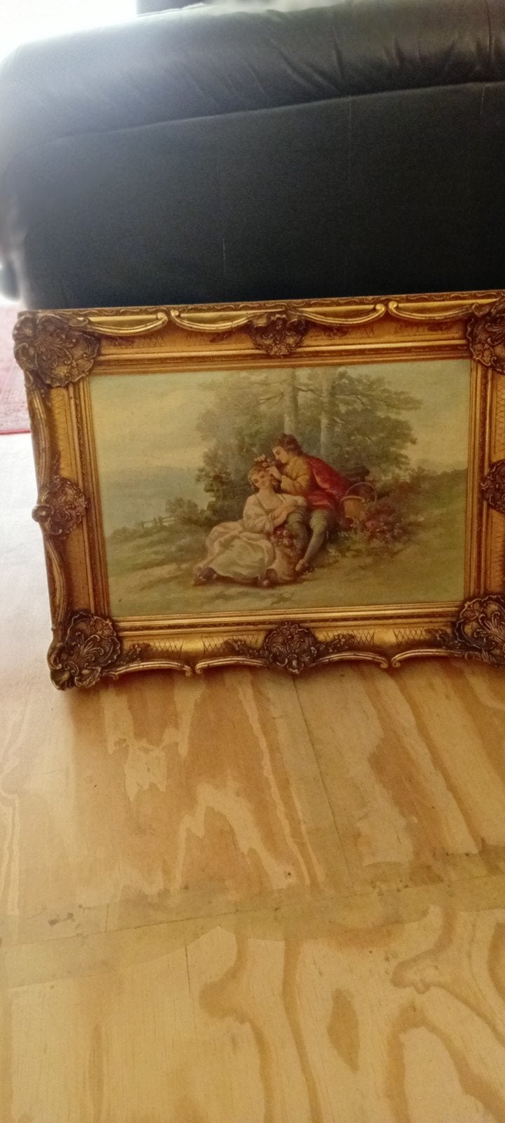 Romantisch tafereel in gouden lijst, Antiek en Kunst, Kunst | Schilderijen | Klassiek, Ophalen, Ingelijst, Doek, Portret of Personen