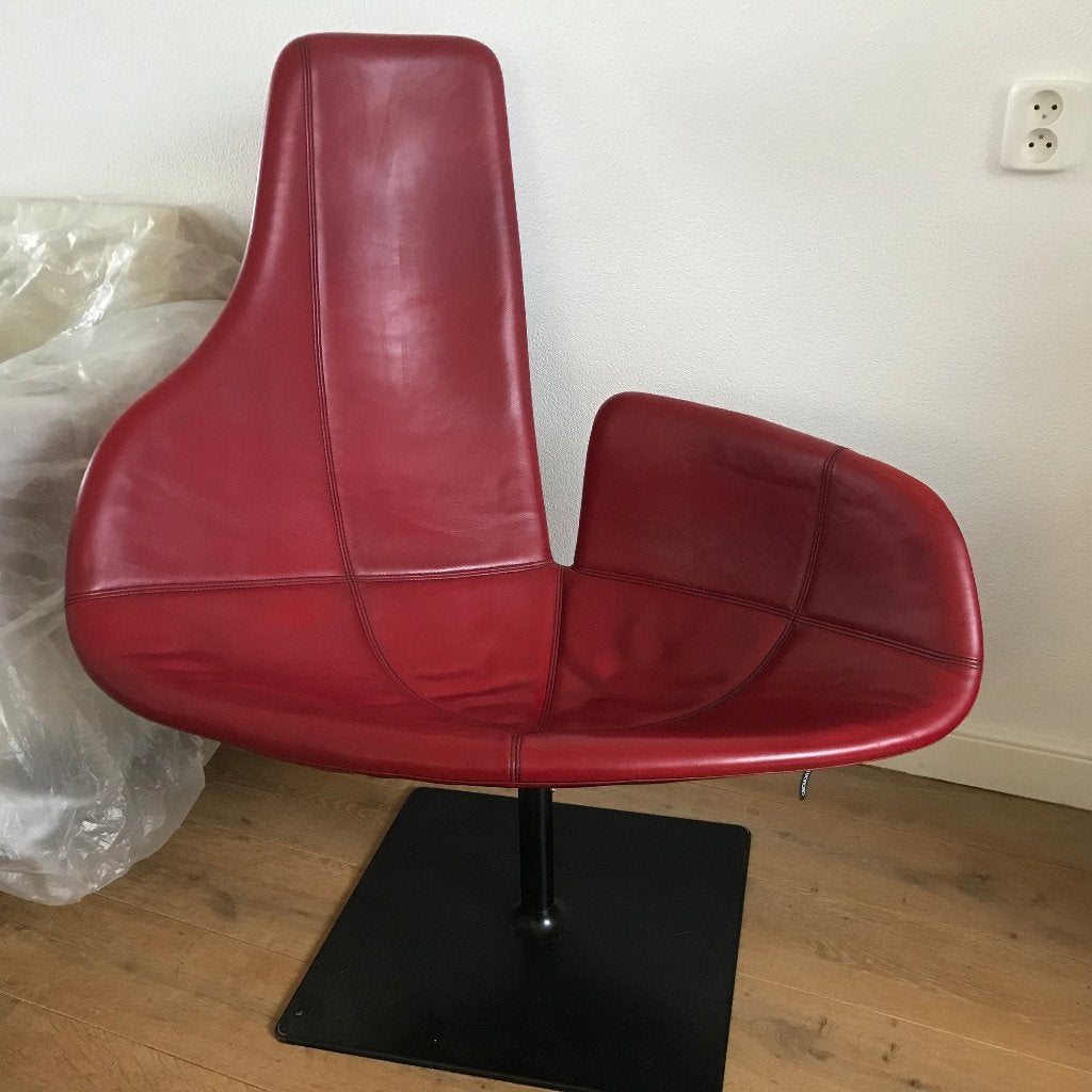 Moroso Fjord relax fauteuil stoel donkerrood leer design, Gebruikt, Ophalen of Verzenden, Nvt, Nvt