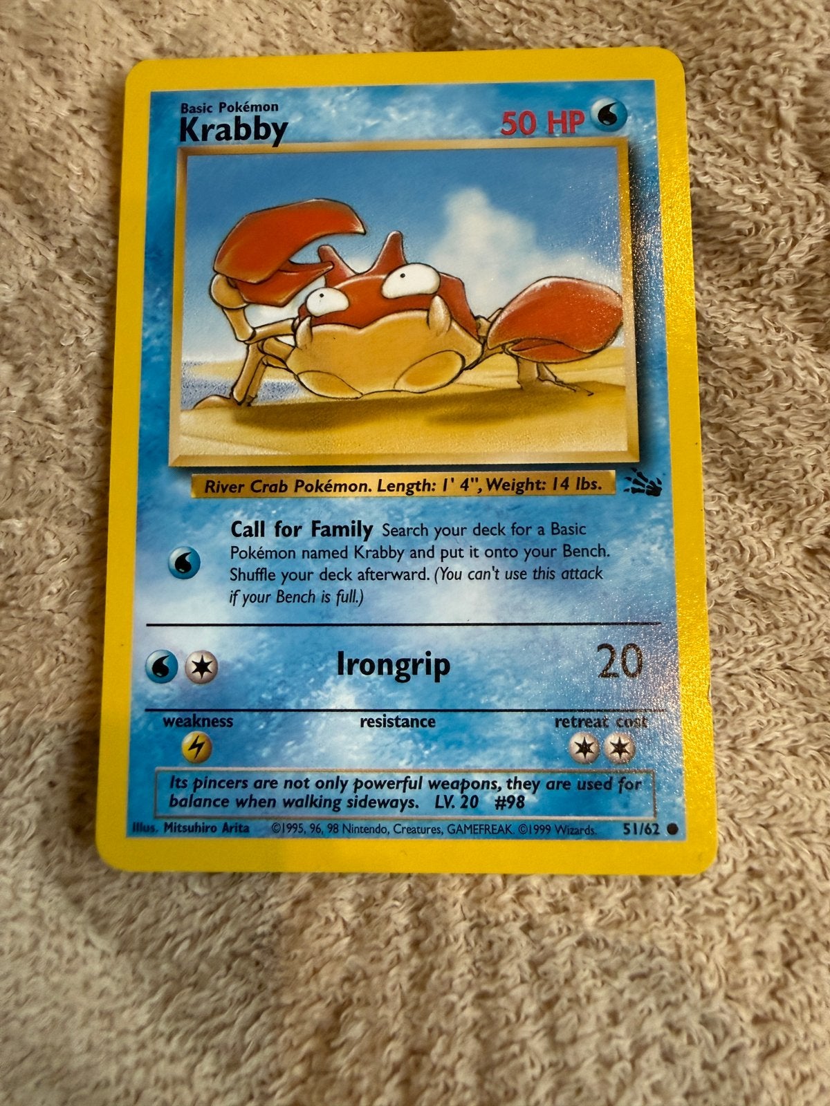 Pokémon Kaart Krabby 51/62 Basic Pokémon 50 HP, Ophalen, Gebruikt, Losse kaart