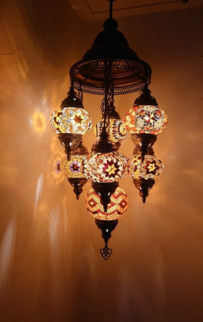 Oosterse Arabische kroonluchter hanglamp glasmozaiek set 7, Oosters Arabisch 1001nacht Boho Ibiza Marrakech Marokkaans Turks, Nieuw