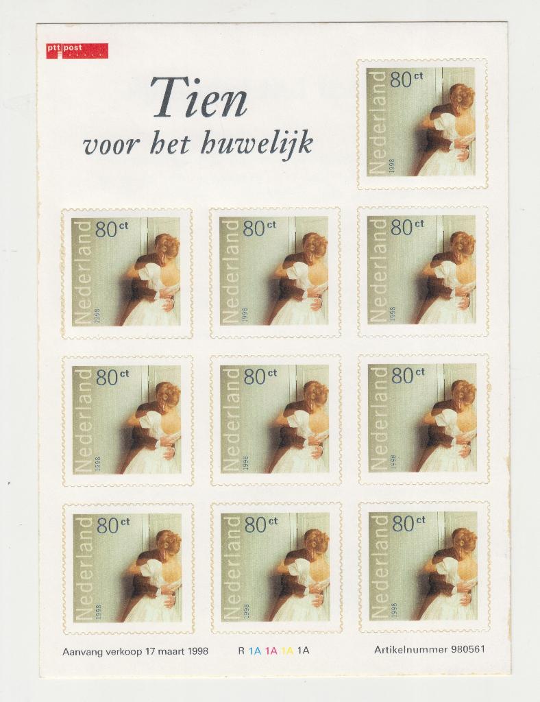 Vel tien voor het huwelijk 1998. Zie beschrijving, Postzegels en Munten, Postzegels | Nederland, Ophalen of Verzenden, Postfris