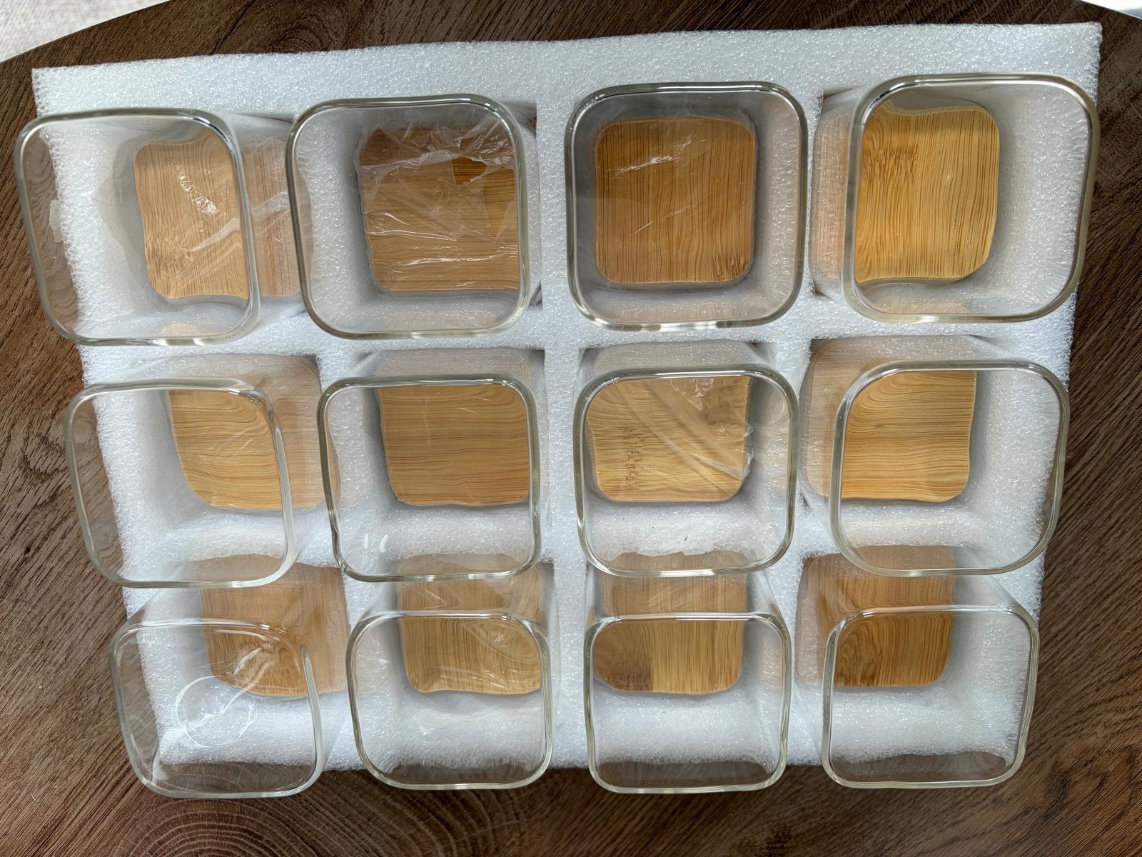 12 Kruidenpotjes met bamboe deksel, Voorraadpot, Ophalen of Verzenden, Zo goed als nieuw, Glas